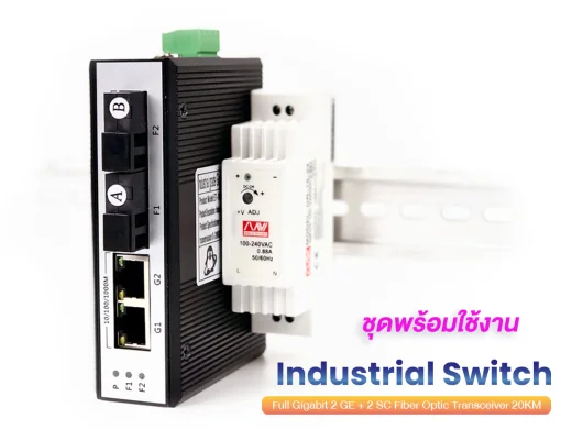 ชุด Gigabit Industrial Fiber Optic Transceiver 2GE + 2SC Fiber A+B พร้อม Din-Rail Switching Power Supply 24V (15W) ทั้งชุดติดตั้งยึดรางปีกนก รับประกัน 1 ปี