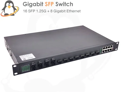 Full Gigabit Fiber Switch 16 Port SFP 1.25G + 8 Gibabit Ethernet (Rack mount 1U)
